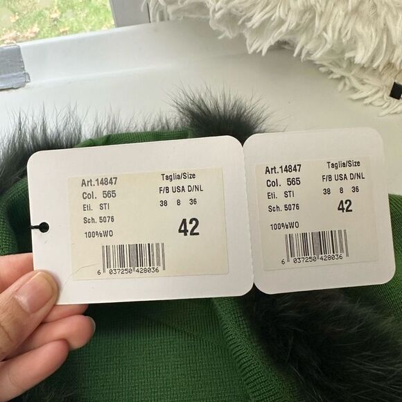 STIZZOLI 1960’s Retro Green Knit 100% Wool Cowl Neck Sweater & Skirt sz 42/44 - Picture 9 of 11